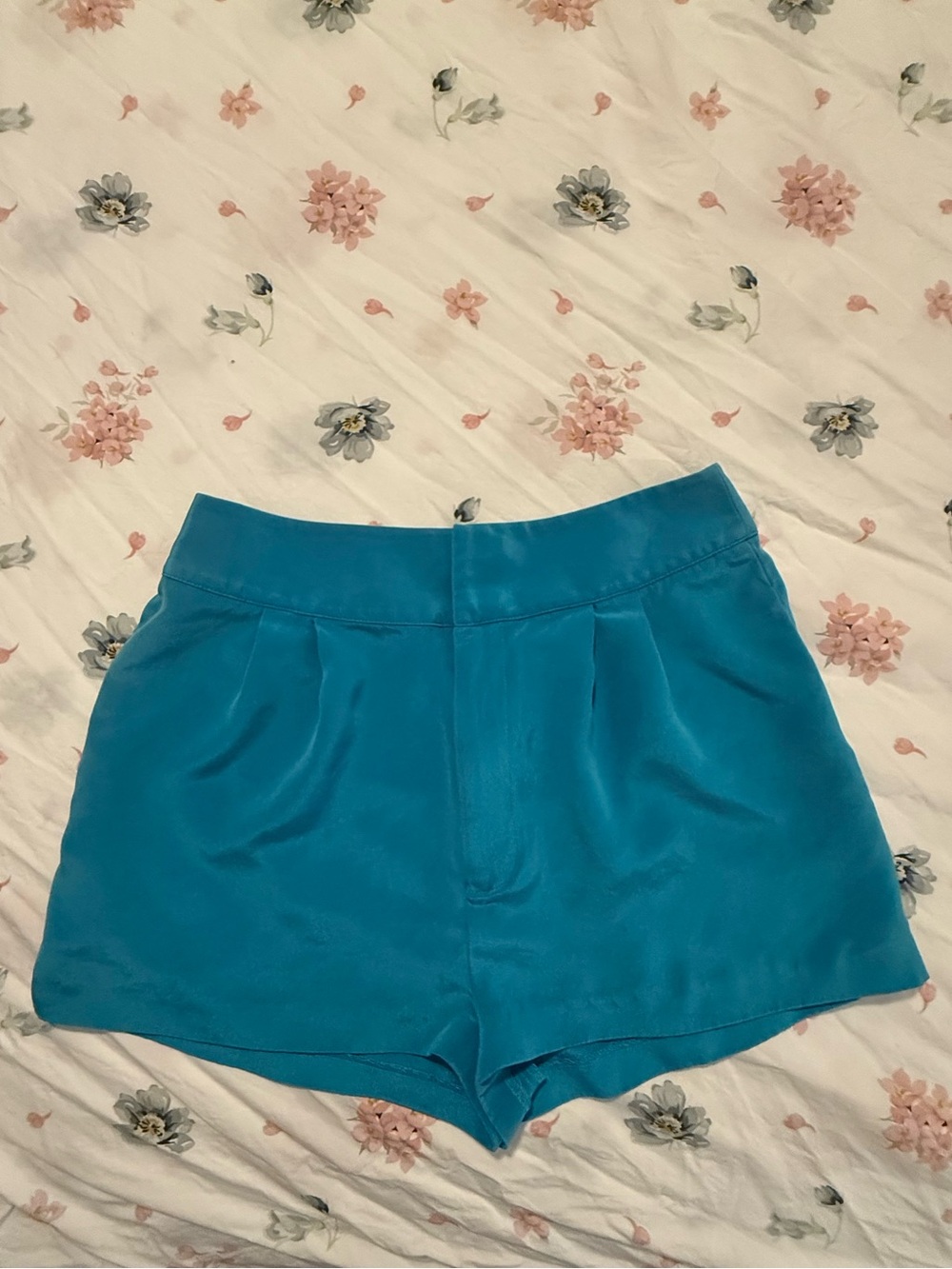 Rebecca Minkoff Teal High-Waist Satin Shorts w/ Pockets Size 4